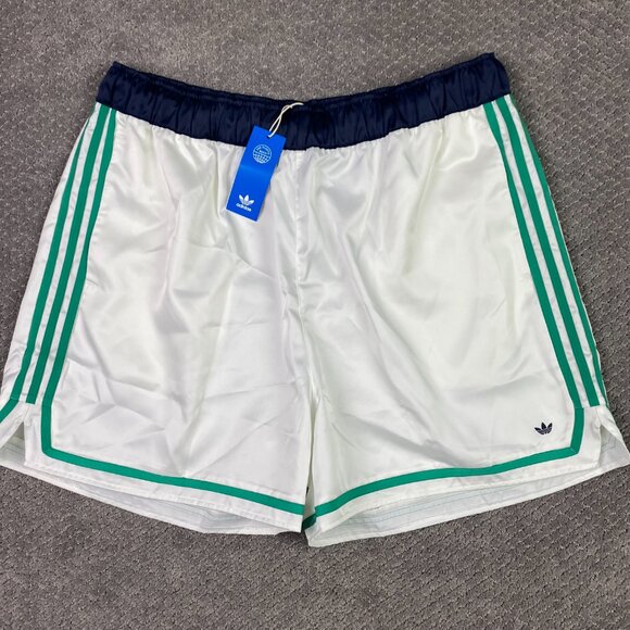 NWT Adidas Hoop Prep Shorts Mens 2XL White Green Trim Shiny Originals Basketball - Picture 1 of 13